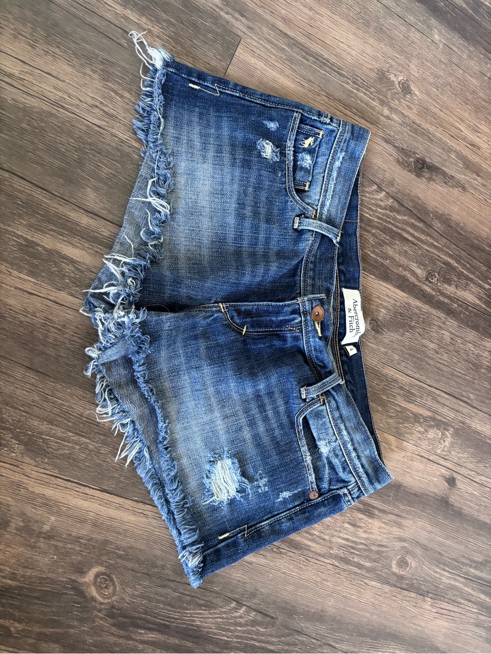 Abercrombie & Fitch Dark Blue Frayed Denim Cutoff Shorts